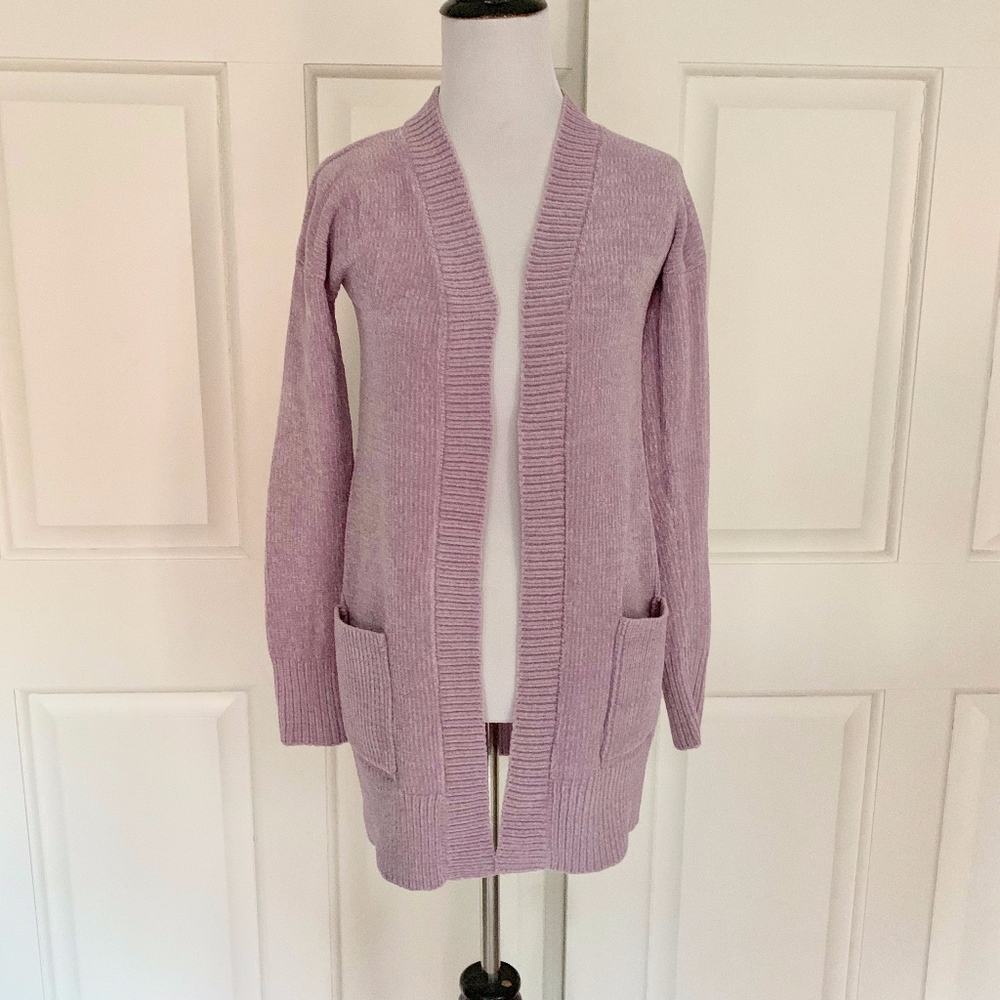 LAVENDER ORCHID CHENILLE OPEN FRONT CARDIGAN DRAPE